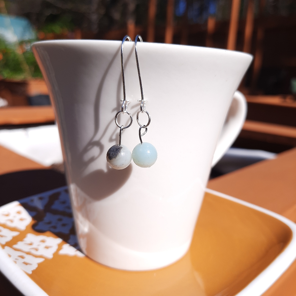 Amazonite Stone Kidney Hook Silver Tone Earrings